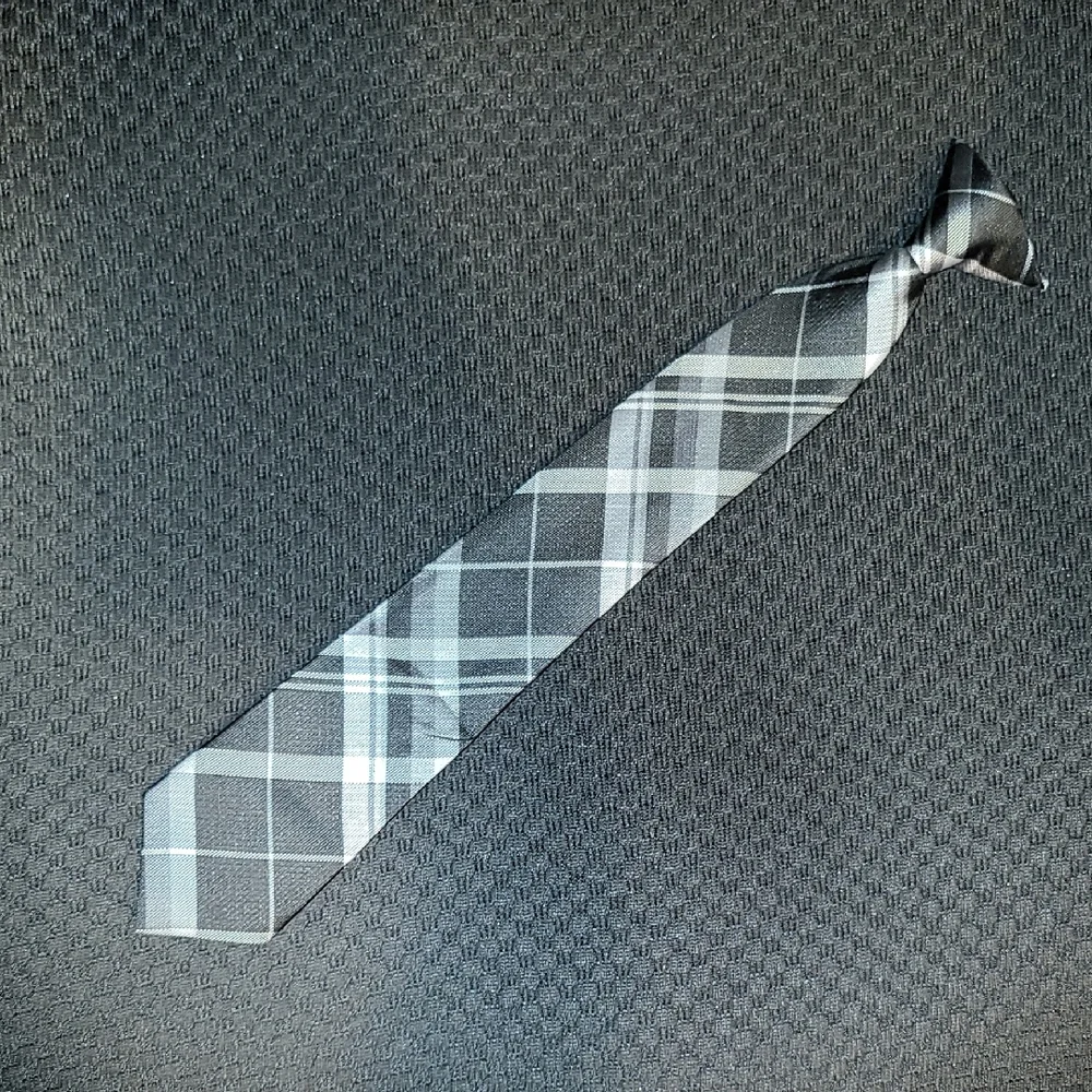 Elegant Black and Gray Plaid Boy's Clip-On Tie